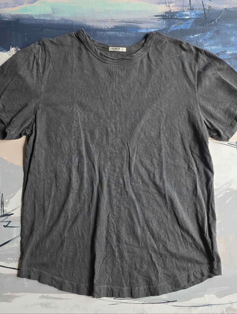 Buck Mason Mens Large Curved Hem Short Sleeve Crewneck T-Shirt Gray USA